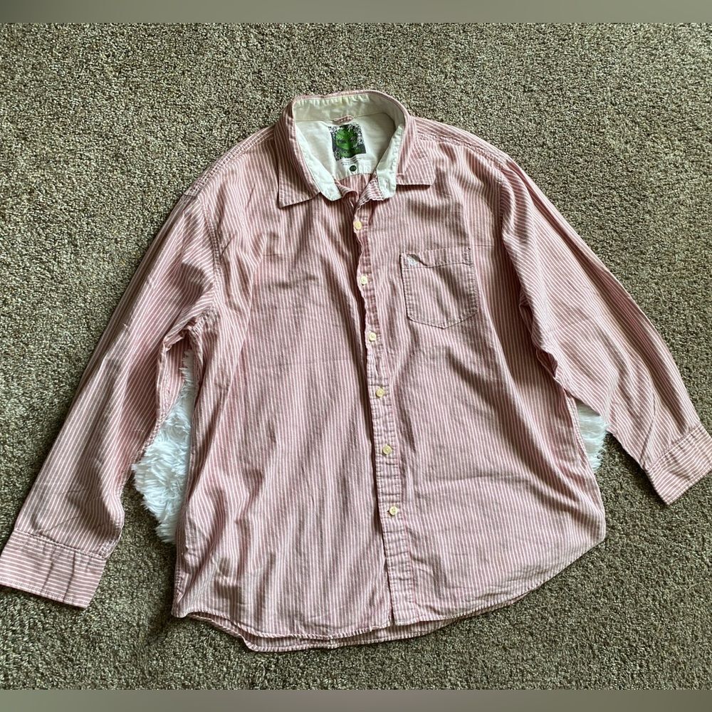 Timberland Button Down Polo Long Sleeves Striped Pink White Mens Size XXL